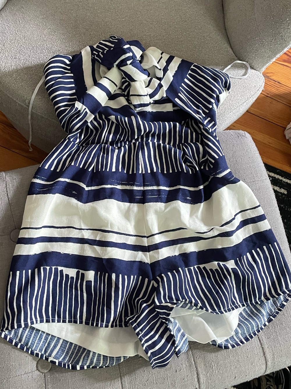 Lulu's Navy & White Striped Halter Romper